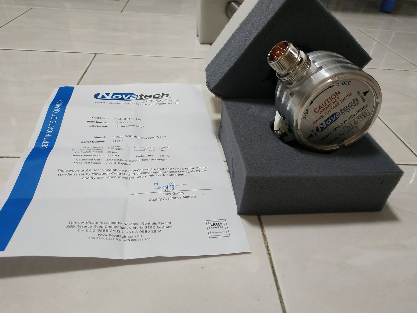 Novatech 1231 Oxygen Probe